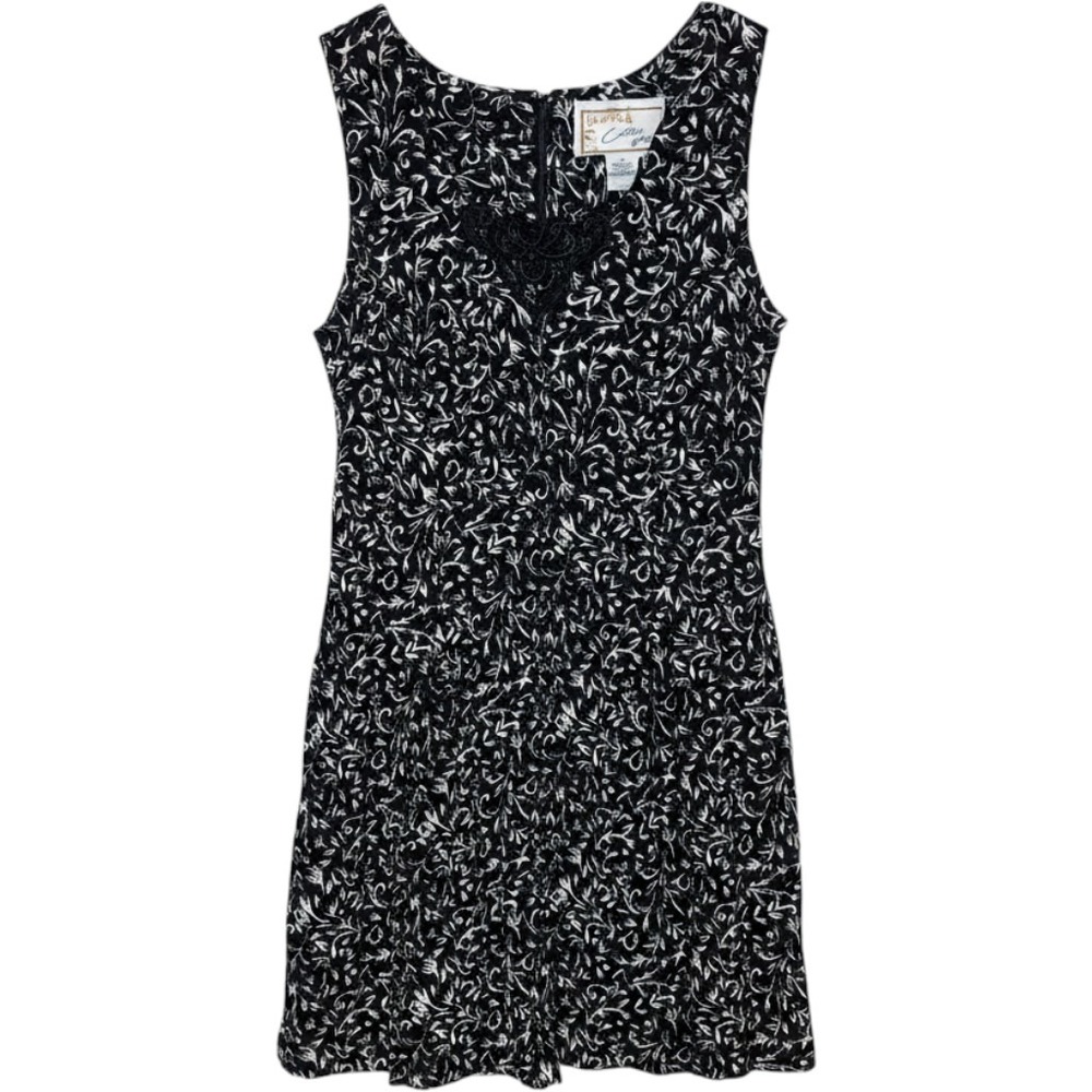California Gold Rush Vintage 90s Black Floral Rayon Romper Lace V-Neck Medium